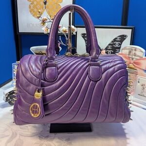 Henri Bendel No 7 Steampunk Quilted Swirl Purple Leather Satchel With Spikes 🔥